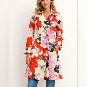 EDDY'S JACKET  MODERN AND FLORAL TRENCH COAT SIZE MEDIUM